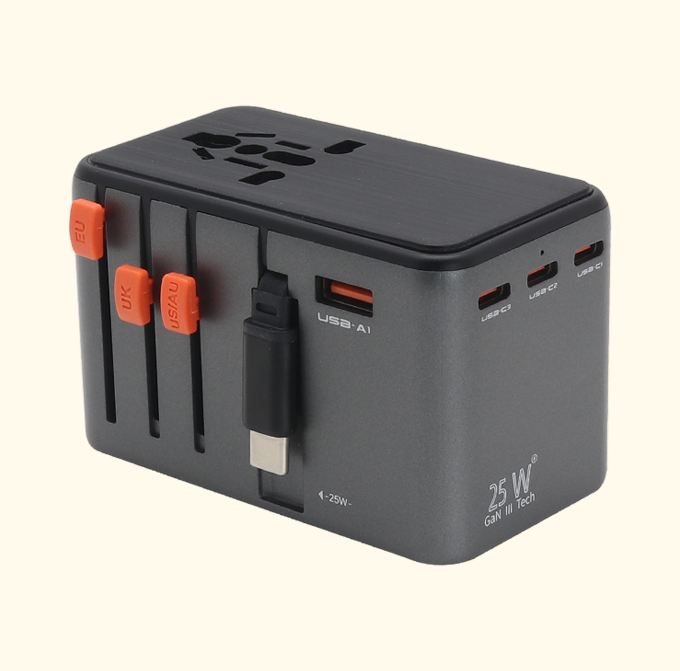 Travel Adapter with retractable cable - GaN technology