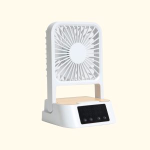 5 in 1 Desk fan, clock, alarm, charging station, mobile stand