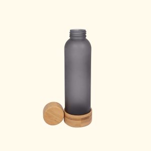 Frosted Glass Bottle with Bamboo Cap and Base