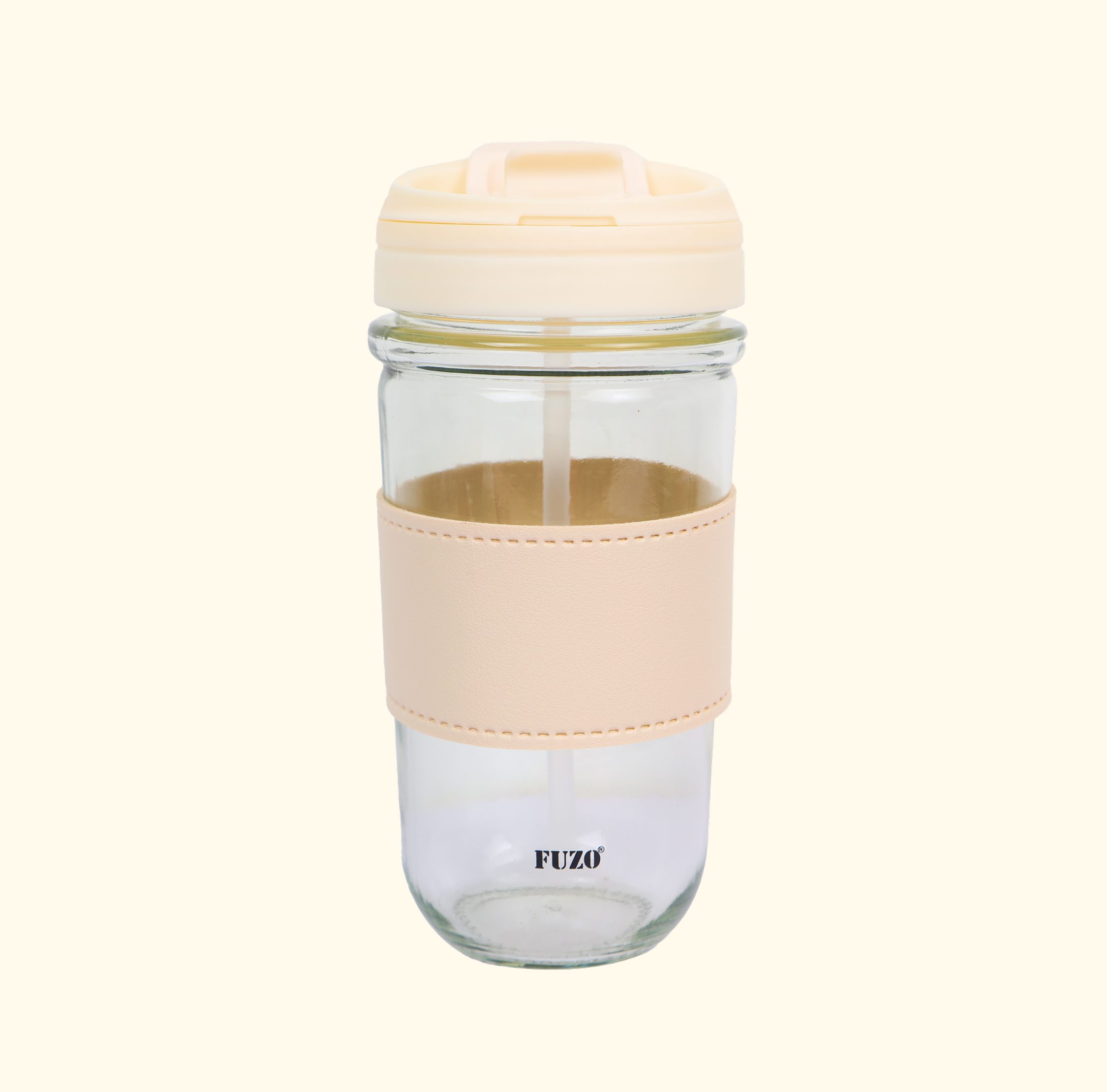 Glass mug with dual sipper lid and mobile stand
