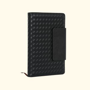 Woven textured leatherette notebook with magnetic flap