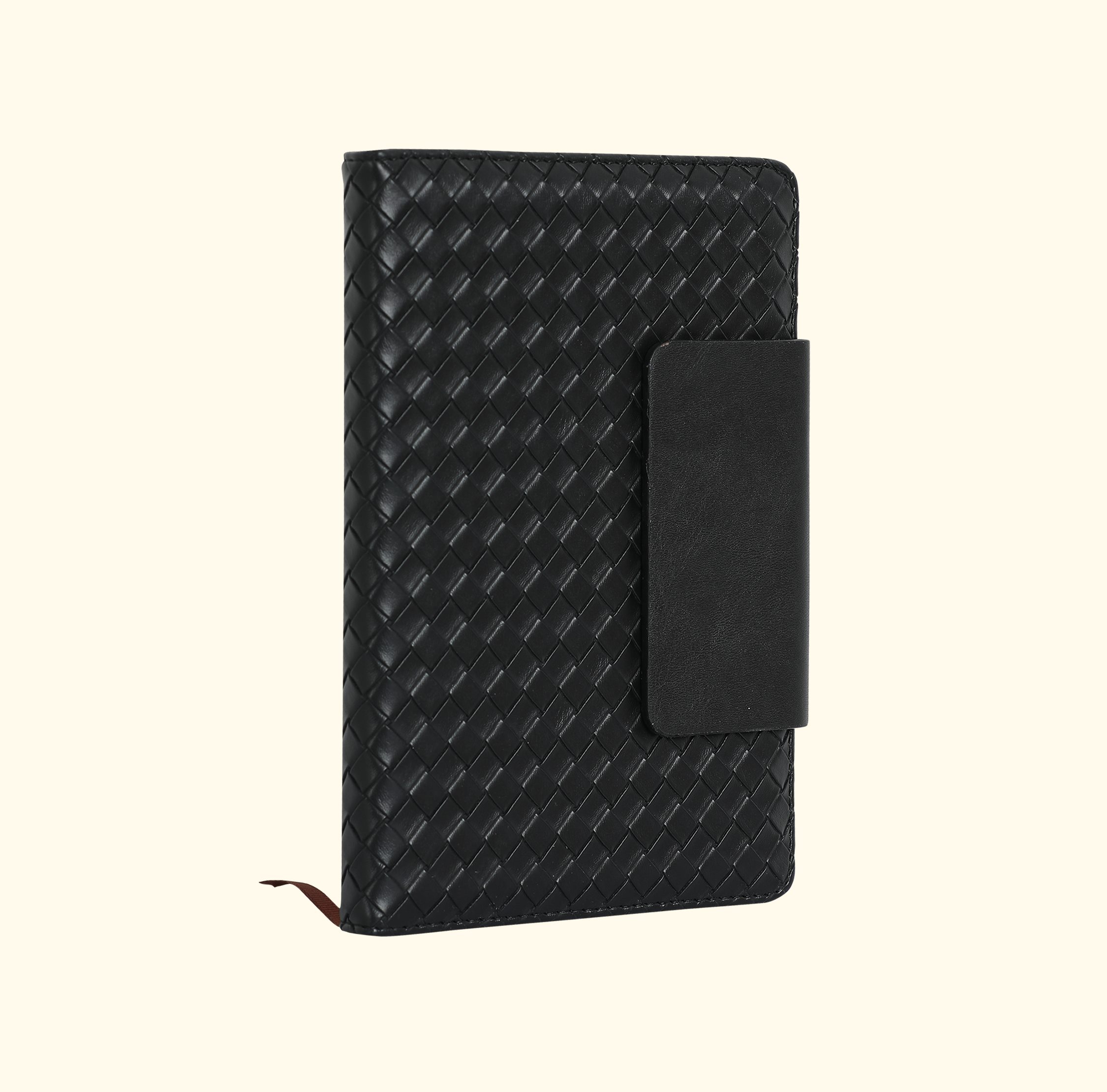 Woven textured leatherette notebook with magnetic flap